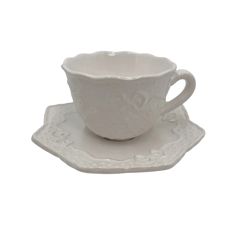 Tessa By Lynn‎ Hollyn Tea Cup and Saucer Porta Portugal Lattice Bows Vintage